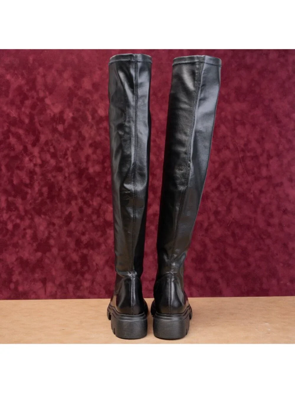 Paul Green Women Osborne Black Leather OTK Fashion Platform Boots 9.5US 7AU